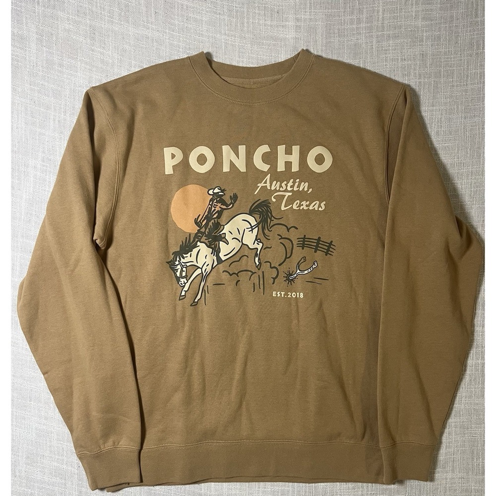 Poncho Sweatshirt Medium Brown Western Austin Long Sleeve Crew Pullover Sweater
